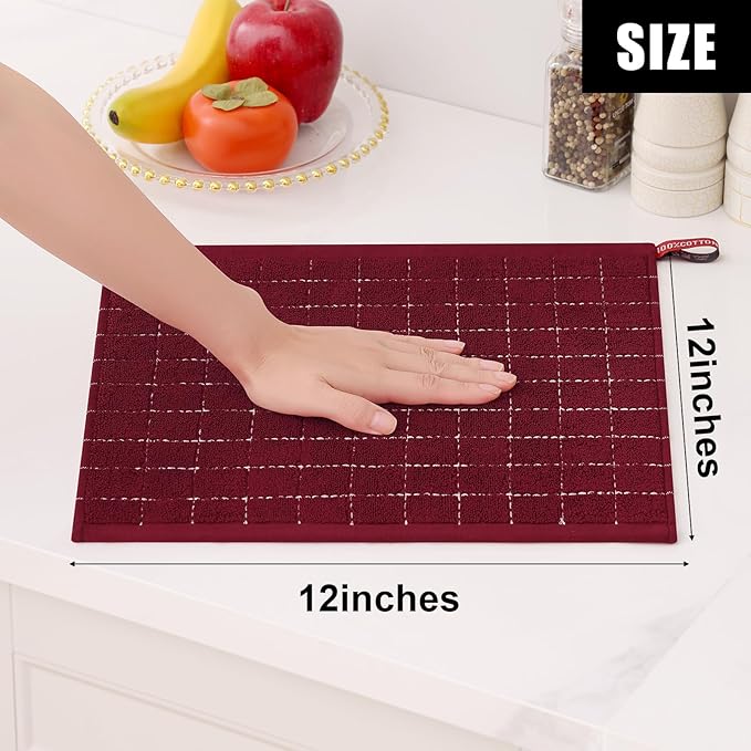 Homaxy 100% Cotton Terry Kitchen Dish Cloths, Ultra Soft and Absorbent Dish Towels for Kitchen, Suitable for Drying and Washing Dishes, 8 Pack, 12 x 12 Inches, Burgundy Red