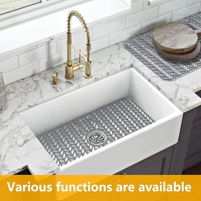 Sink Protectors for Kitchen Sink 16x12 & 18x12 & 19x13 & 24x12.5 & 26x14 & 28x14 & 29.5x15,Silicone kitchen sink mats protector for bottom of farmhouse sink(29.5"x15"Grey)