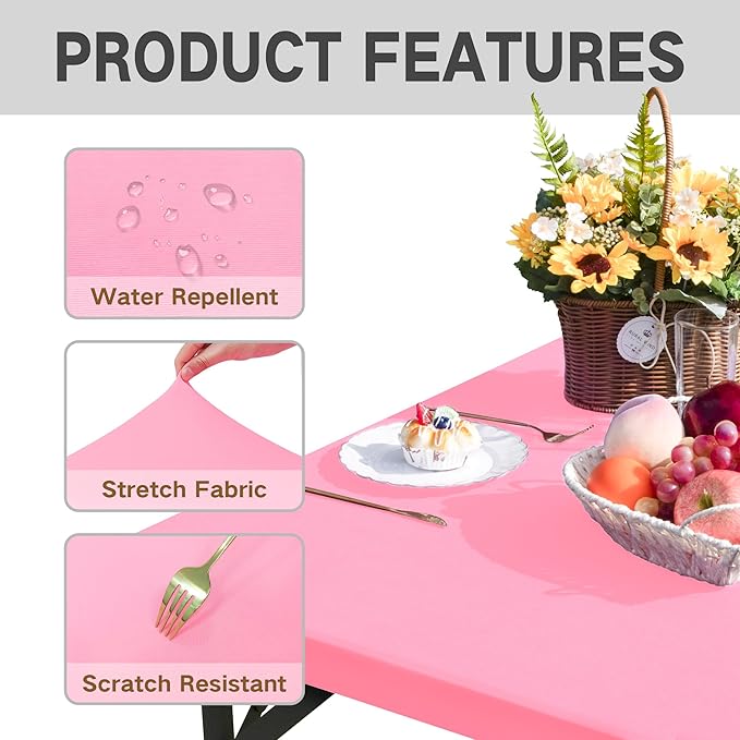 Square Fitted Table Cover Elastic Tablecloth Stretch Spandex Table Top Cover Tables Topper Cap for Dining Kitchen Home Party Pink 36X36 Inch