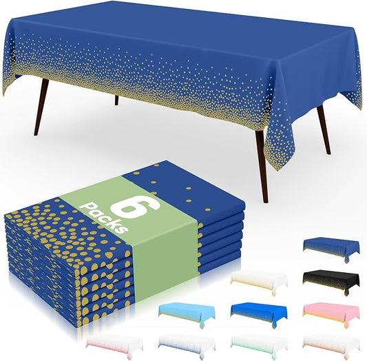 misaya 6 Packs Dot Disposable Table Cloth, 54 x 108 Inch Waterproof Plastic Tablecloth, Rectangle Gold Dots in Navy Table Covers for Picnic, Birthday, Party