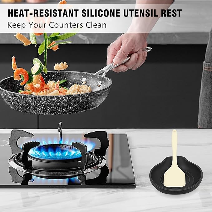 Silicone Spoon Rest for Stove Top - BPA-Free, Heat-Resistant Spoon Holder - Spoon Rest for Kitchen Counter - Large Cooking Utensil Rest for Spoons, Spatulas, Ladles or Tongs - Black 2 Pack
