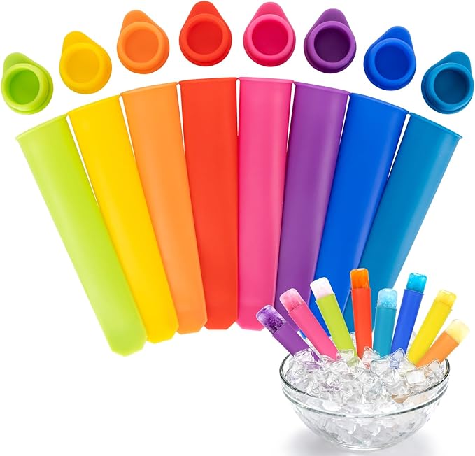 RAINFLOW 8 PCS Silicone Popsicle Molds - Reusable Popsicle Maker with Lids,Leak Proof Pop Tubes,Food Grade Silicone Freezer Molds for Homemade Ice Pops,Yogurt Tubes,Family Snacks
