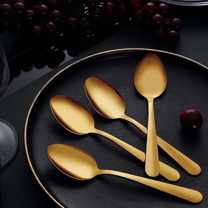 Unokit 24-Piece Tea Spoons Set Silverware - 7.4 inch Stainless Steel Spoon, Dessert, Table, Silverware Spoons Only for Home, Kitchen or Restaurant - Mirror Polished, Dishwasher Safe, Gold