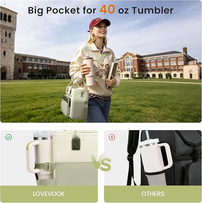 LOVEVOOK Insulated Lunch Bag Women,Wide Opening Adult Lunch Box Women with Cup Holder,Large Leakproof Cooler Bag for Work Picnic Beach Family College Mom,Lunch Teacher Breast Pump Diaper Tote Bag