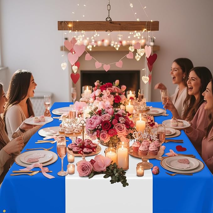 Smiry Plastic Table Cloth Disposable 3 Pack, 54 x 108 Inch Rectangle Waterproof Tablecloth, Printed Gold Table Runner Style for Birthday Weeding, Party Decorations, Leakproof & Sturdy, Blue and Sliver