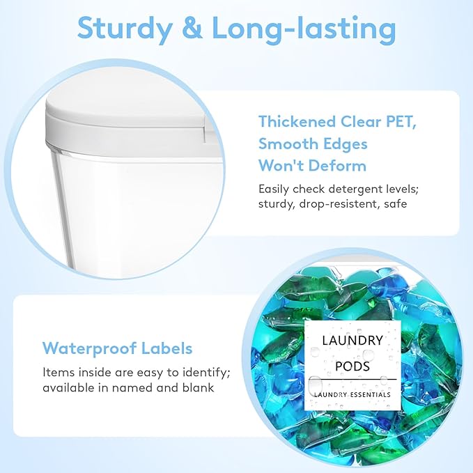 Lifewit Laundry Pods Container with Pop-up Lid, Laundry Room Organization, Dryer Sheet Holder for Washing Powder Scent Booster Beads, 2700 ml/0.72gal,3 Pcs