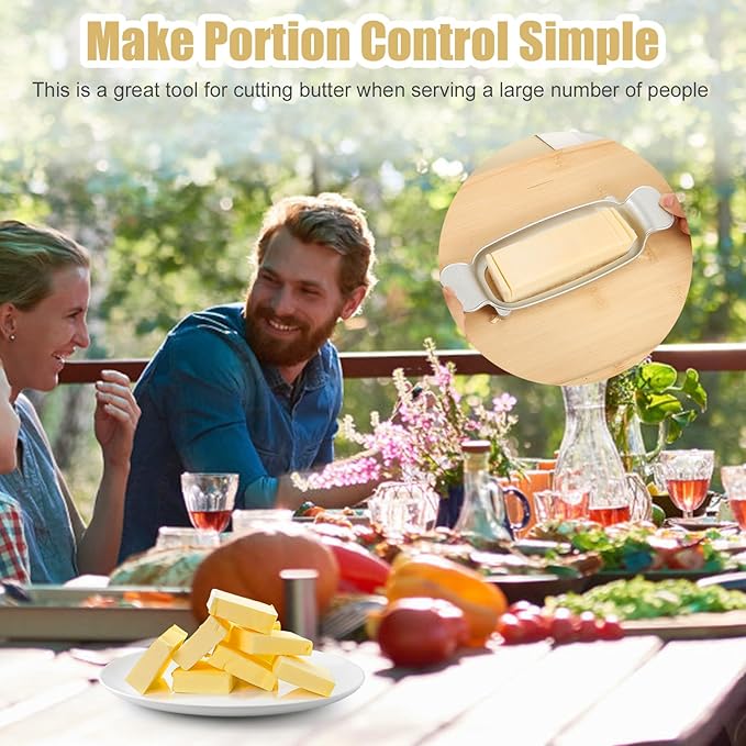 Cheese Butter Slicer, Stainless Steel Cheese Cutter Ergonomic Wires Butter Cutter Single Stick Even Slicer for Portion Control Kitchen Food Tool with Butter Spatula for Butter Block (Silver)