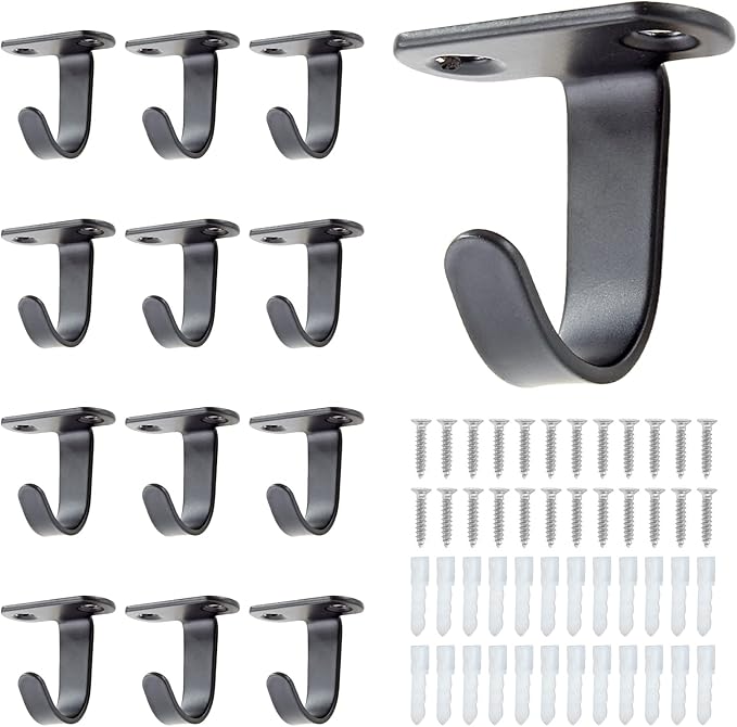 12PCS Stainless Steel Under-Shelf Coat Hook with Screws Mount Ceiling Hooks Top Mount Hooks Towel/Robe Clothes Hook for Bathroom Kitchen Cabinet (Black)