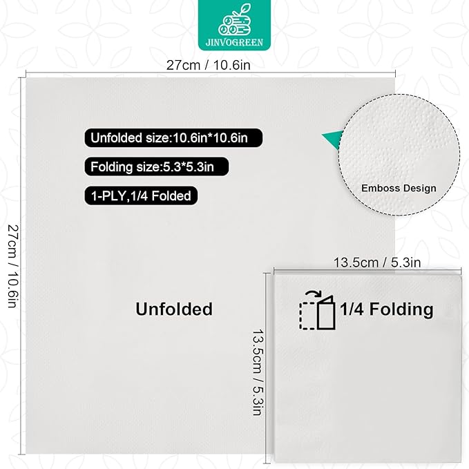 JINVOGREEN 2000 Count Cocktail Napkins Bulk 1-Ply White Beverage Paper Napkins Disposable for Bars, Lunch, Parties, Restaurant and Everyday Use - 5.3 x 5.3 Inch Folded