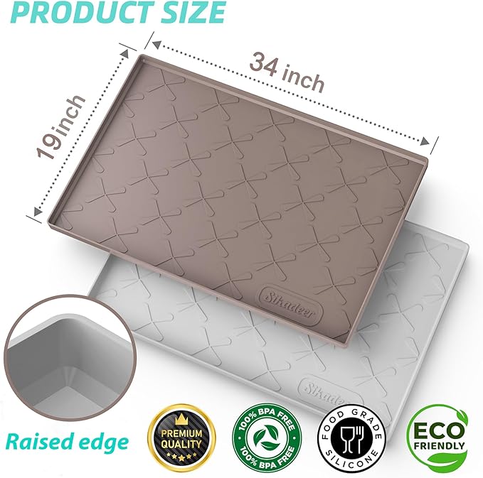SIKADEER 34" x 19" Under Sink Mat Waterproof, Silicone Mat Kitchen Drawer Shelf and Cabinet Liner, Sink Protector for Kitchen Organizers and Storage, Boot Tray Pet Food Mats