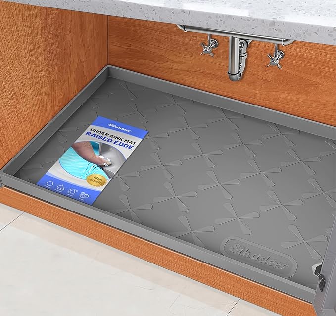 SIKADEER 37" x 19" Under Sink Mat Waterproof, Silicone Mat Kitchen Drawer Shelf and Cabinet Liner, Sink Protector for Kitchen Organizers and Storage, Boot Tray Pet Food Mats