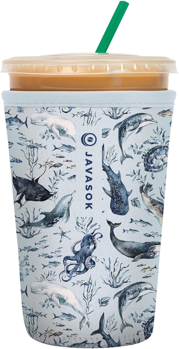 Sok It JavaSok Iced Coffee & Cold Soda Insulated Neoprene Cup Sleeve (Ocean Echo, Medium: 22-28oz)