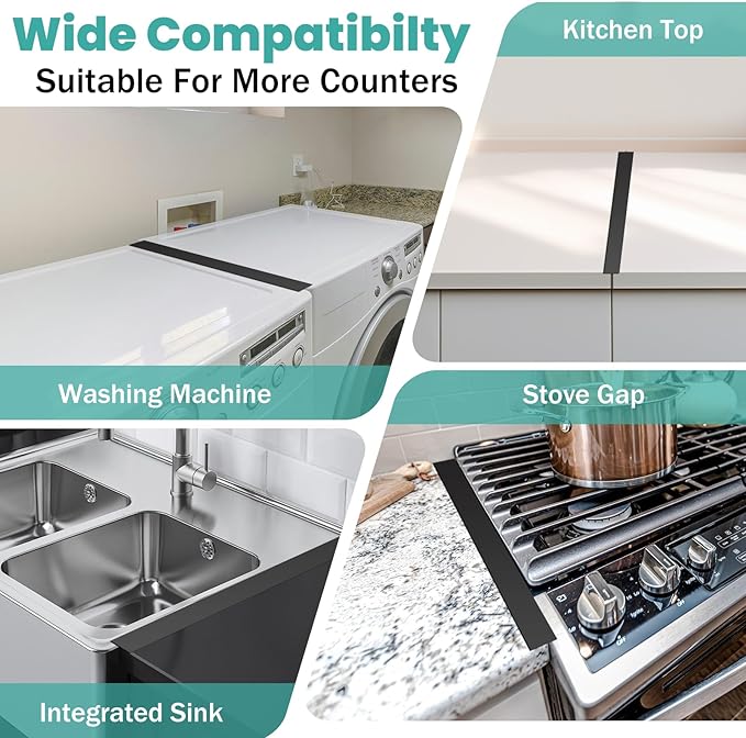 Stove Gap Covers,Stove Gap Filler Stainless Steel,13.8'' to 27.5'' Adjustable Length (2PCS),Range Trim Kit,Oven Stove Gap Guard Between Stovetop and Counter,Easy to Clean Heat Resistant, Black