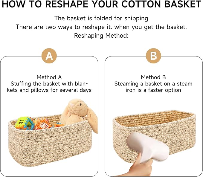 MiniArk Small Storage Baskets for Organizing | Closet Organizer Bins | Shelf Toy Basket | Woven Rope Baskets | Cube Decorative Box | Shallow Basket | 13x8.5x5.1” | 4 Packs Mixed Grey