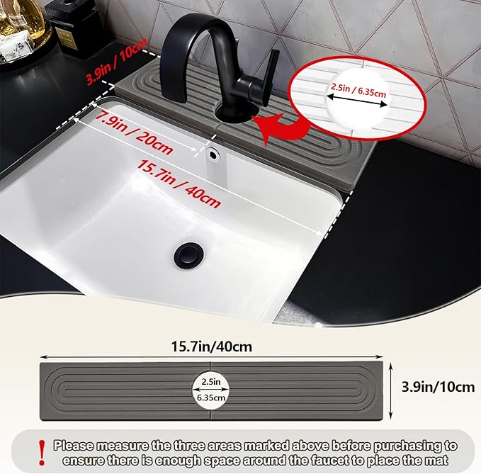 Stone Faucet Mat For Kitchen Sink, 15.7" Diatomite Fast Drying Stone Kitchen Sink Mat, Super Absorbent, Sink Stone Quick Dry Around Faucet, Sink Splash Guard For Bathroom (Gray)