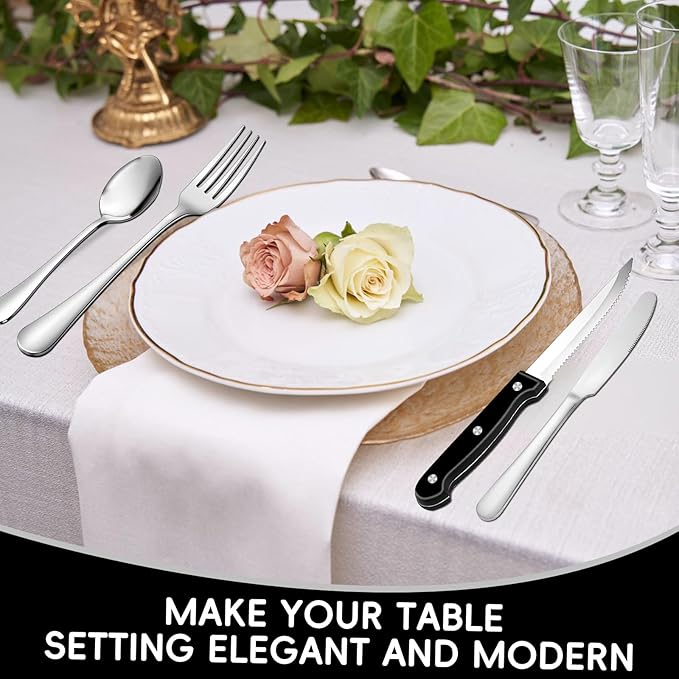 49-Piece Silverware Set with Organizer, Stainless Steel Flatware Utensils Set for 8, Forks and Spoons Silverware Set Cutlery Set with Steak Knives, Dishwasher Safe