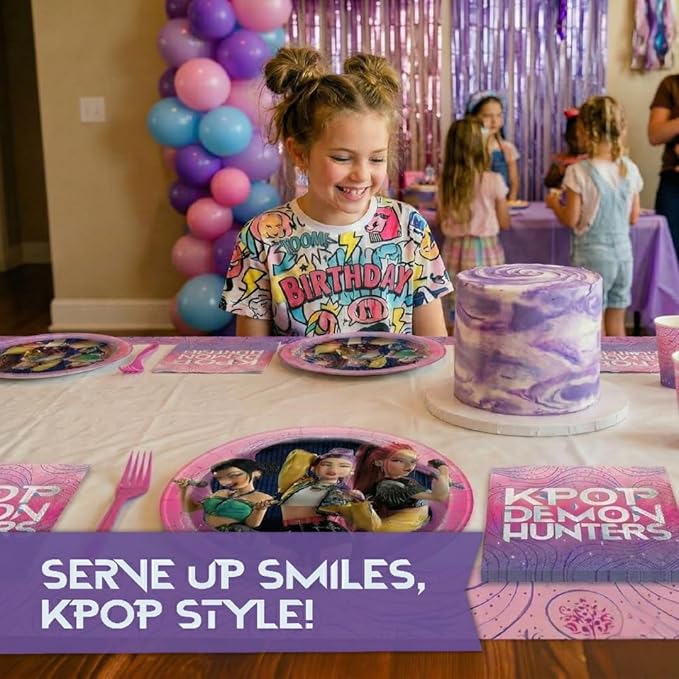 Unique KPop Demon Hunters Plates and Napkins for 32 | KPop Demon Hunters Birthday Decorations for Party | Officially Licensed