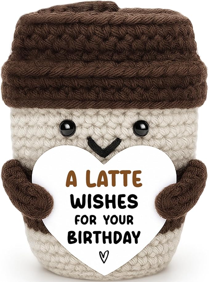 Coffee Lover Birthday Gifts for Coworker Female Women Men Best Friend Sister Coffee Gifts Espresso Happy Birthday Decoration Card Knitted Crochet for Her Him Son Daughter Wife Husband Boss