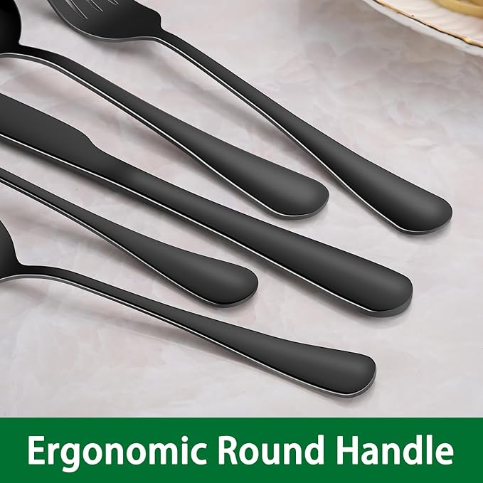 Black Soup Sooon,8 PCs 7.3 Inch Dinner Spoons,PVD Black Stainless Steel Table Spoons,Dishwasher Safe Metal Tablespoon for Home,Party or Restaurant