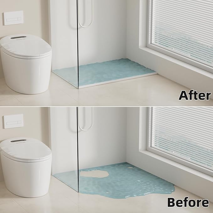 67 Inch Selfadhesive Shower Threshold Water Dam Barrier Silicone Waterproof Shower Dam Water Stopper Bathroom and Kitchen Water Seal Strip Guard for Dry and Wet Separation(Transparent)