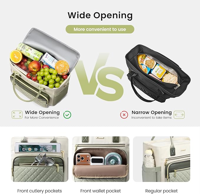 LOVEVOOK Insulated Lunch Bag Women,Wide Opening Adult Lunch Box Women with Cup Holder,Large Leakproof Cooler Bag for Work Picnic Beach Family College Mom,Lunch Teacher Breast Pump Diaper Tote Bag