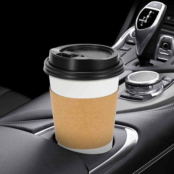 Lamosi 50 Pack 10 oz Disposable Coffee Cups with Lids and Sleeves, Leak-Proof To Go Paper Coffee Cups with Lids, Hot/Cold Beverage White Drinking Cup for Home, Office, Parties, Travel