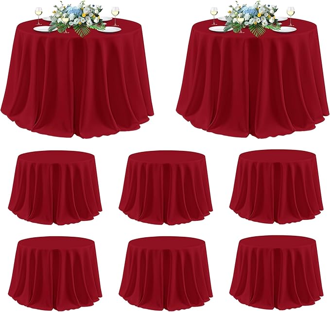 sancua Christmas Red 120 Inch Round Tablecloth, 8 Pack - Circle Polyester Fabric Table Cloth for Wedding Party Reception Banquet Birthday, Washable Formal Table Cover (Fit 48-96 Inch Tables)
