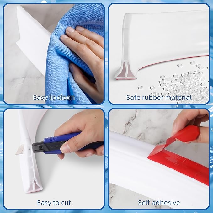 4'' High Shower Threshold Water Dam, 67" Long Collapsible Shower Water Splash Guard, Self-adhesive Shower Barrier