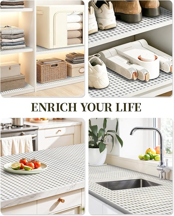 Shelf Liners for Kitchen Cabinets Non-Adhesive, Non-Slip Thickened Shelf Paper Waterproof Washable for Drawer Dresser Pantry Shelve Bathroom Protector Liner
