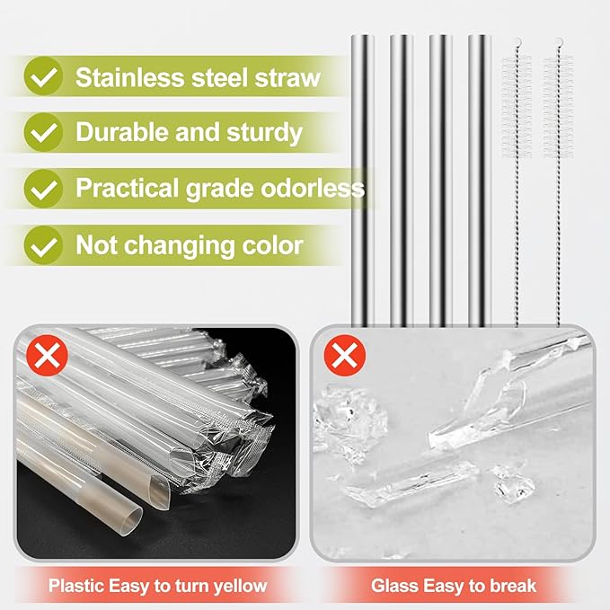 Metal Straw Replacement for Owala Water Bottle 40 oz Accessories, With 2 Straw Cleaner, Reusable Stainless Steel Straws Compatible With Owala FreeSip Water Bottle - 4pcs