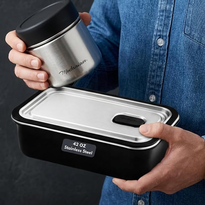 Modaniam Stainless Steel Canister Set with Airtight Lid - Set of 3-8OZ, 16 OZ, 24oz, Coffe, Tea, lunch, Snacks, Metal Containers, Leak Proof Travel Lunch Containers,Kitchen Food Jars
