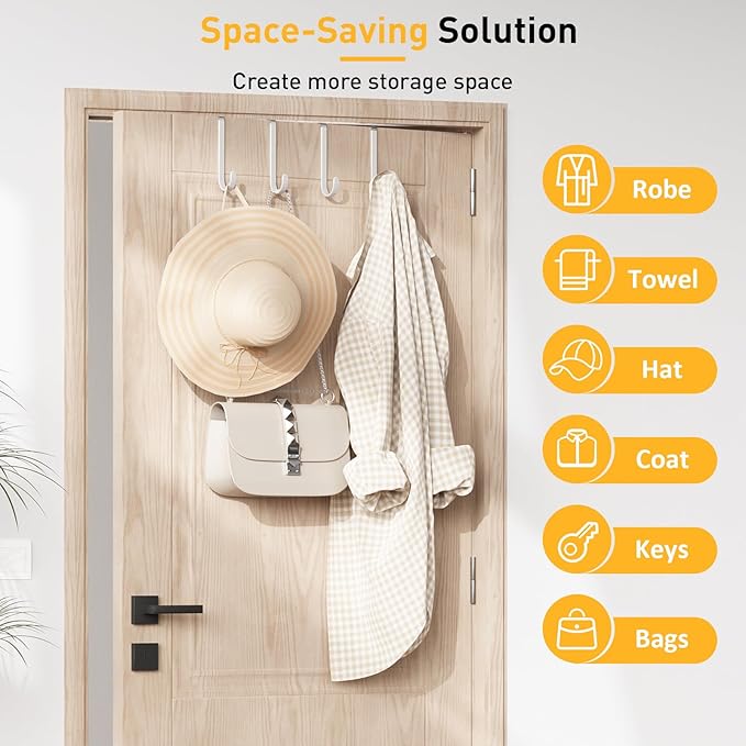 12 Pack Over The Door Hooks, Door Hanger Hook, Towel Hooks for Hanging, Towel Hanger for Bathroom, Fit 1 3/8" Door White, Dorm Room Essentials