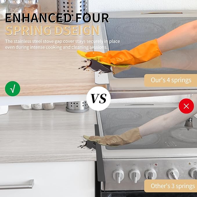 Stove Gap Covers 316 Stainless Steel,2 Pack 23.2" Fixed Stove Gap Filler,Heat Resistant Stove Gap Guards,Between Stove and Counter Slide In Range Trim Kit for Kitchen,Fits Narrow Gaps,Silver