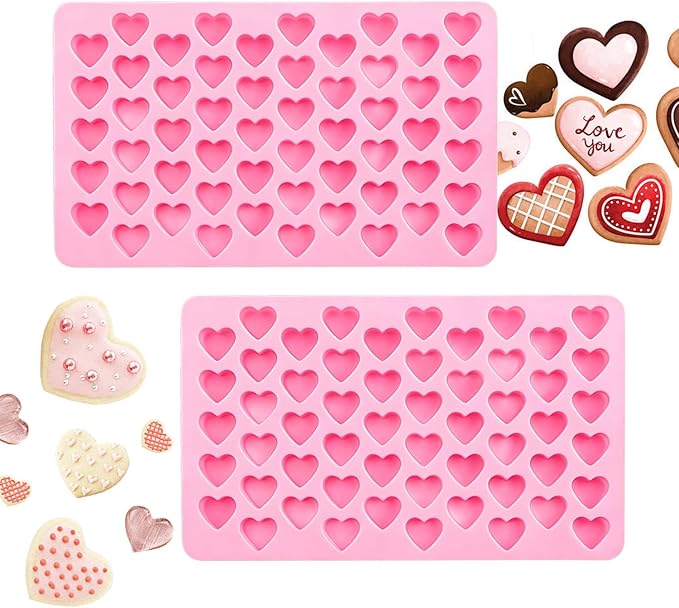 2PCS Silicone Molds for Chocolate,Heart Molds,Reusable Candy Molds with Heart Symbols,Mini Size Heart for Birthday Cake Lollipop Fondant Chocolate