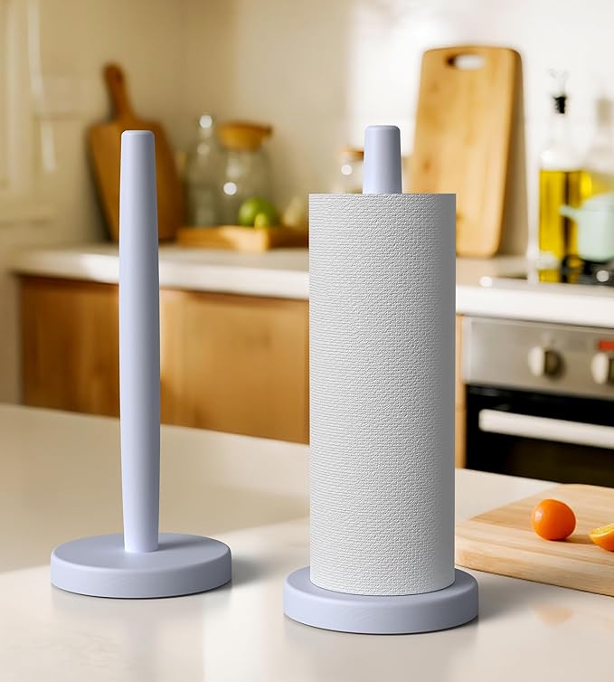 KitchLife Wooden Paper Towel Holder Countertop - Solid Freestanding Paper Towel Dispenser Stand with Anti-Skid Base (Cool Gray)