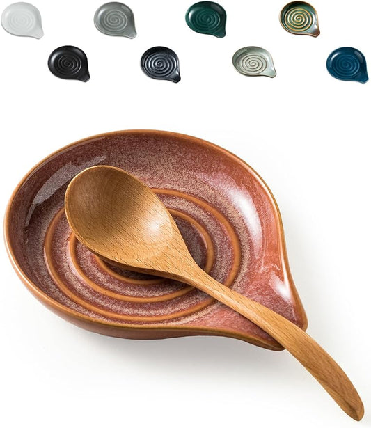 LAUCHUH Spoon Rest for Kitchen Counter, 5" Ceramic Spoon Holder for Stove Top Large Utensil Rest Farmhouse Kitchen Decor for Ladle, Cooking Spoons, Spatula, Tongs, Christmas, Kiln-Transformed Red