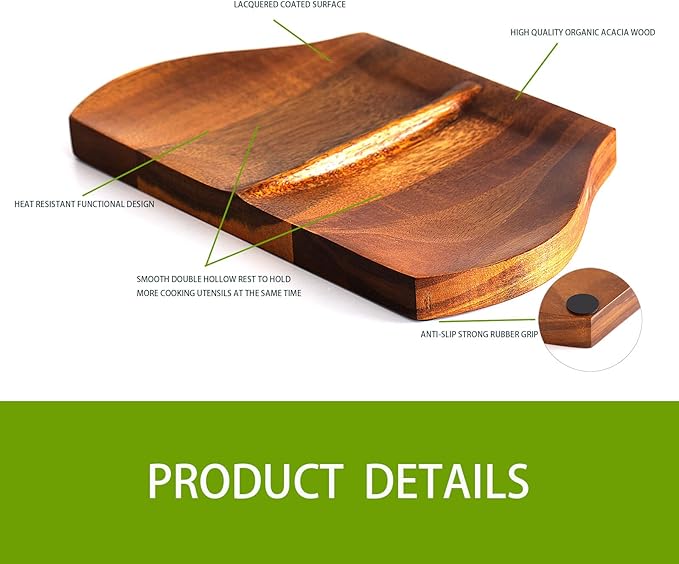 Acacia Spoon Rest, Double Spoon Rest For Stove Top,Handmade Wooden for Kitchen, Wooden Spoon Holder for Kitchen Counter, With Non Slip Silicone Feet,Perfect gift for mother's day
