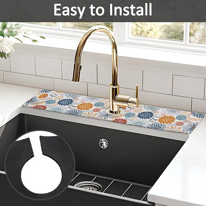 24" X 5.5" Kitchen Sink Splash Guard Faucet Mat Mandala Super Absorbent Fast Drying Faucet Guard & Draining Mat Sink Splash Guard Behind Faucet for Kitchen, Bathroom