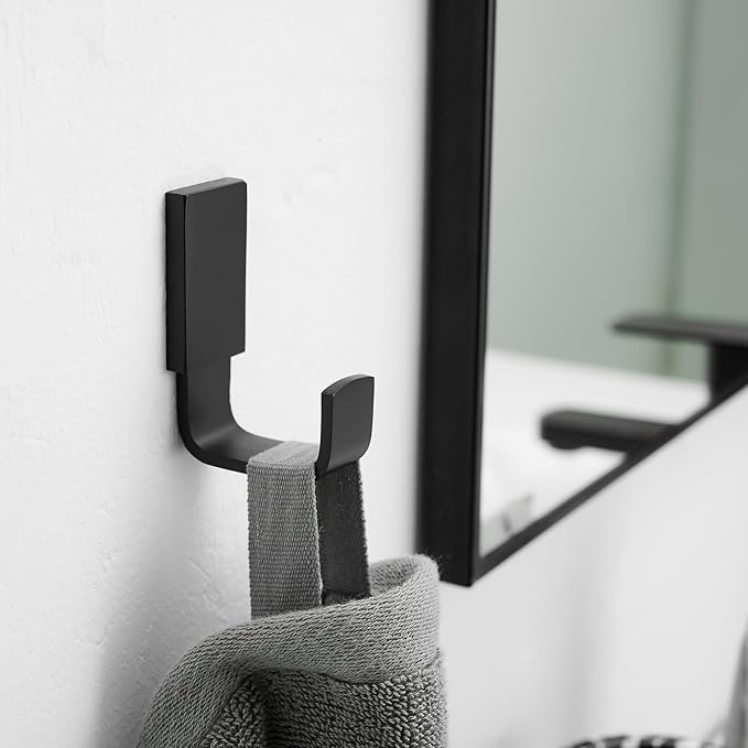 BESy Brass Clothes Hook Single Towel Hook for Bathroom Kitchen Garage Square Style Robe Hooks Coat and Hat Hook, Wall Mounted with Screws, Matte Black