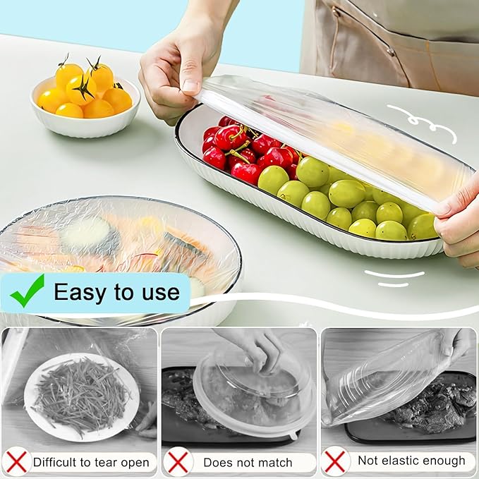500pcs Plastic Bowl Covers Food Cover, Food Fresh Keeping Bags Elastic Reusable Plastic Stretch Elastic Food Storage Covers Kitchen Dining Plate Bread Proofing Universal Kitchen Wrap (Color-M)