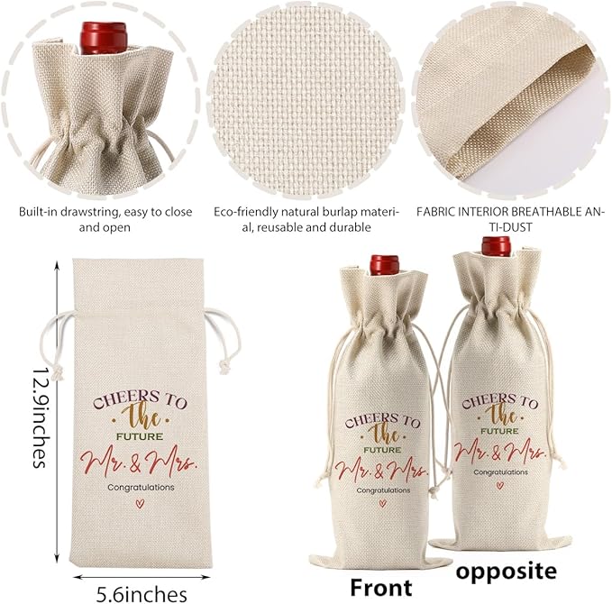 FBCCZEY Wedding Shower Gifts Wine Bag Bridal Shower Wedding Gift Party Favors Mr And Mrs Wine Bottle Bags Mr And Mrs Cheers To The Future Wines Bags