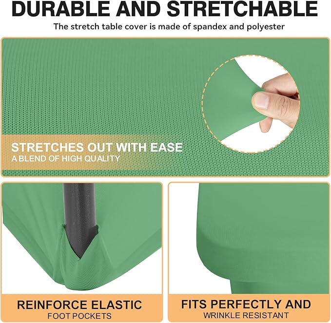 6 Pack 6 Feet Emerald Green Spandex Tablecloth for Tables, Fitted & Stretch, Washable, Wrinkle Resistant, Perfect for Event, Wedding, Party, Banquet, Cocktail, Festival, and Table Protector