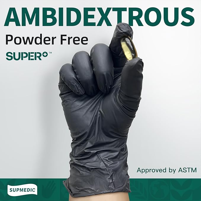 Supmedic Vinyl Disposable Exam Gloves, Black 4Mil Powder-Free Latex-Free Medical Food Safe Cooking Cleaning Glove 100 &1000Ct