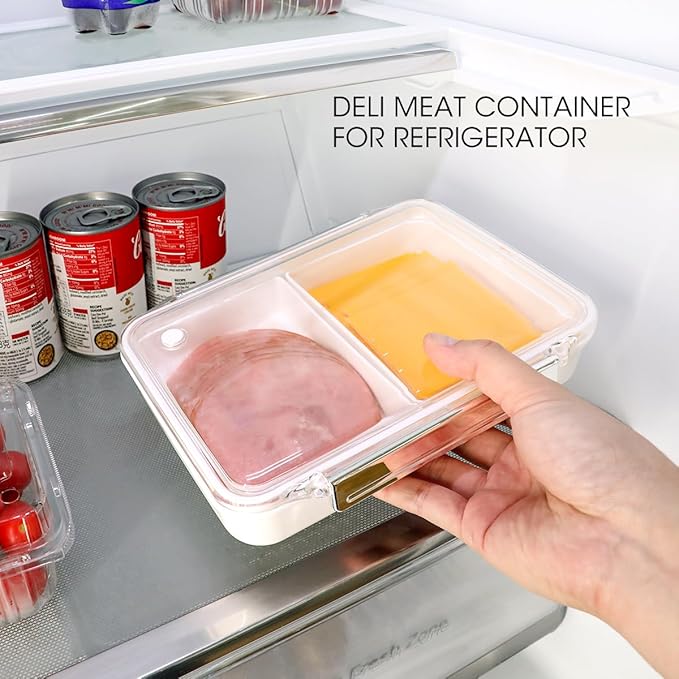 AIEVE Deli Meat Container for Fridge,Ham and Cheese Storage Box with Clear Lid & Silicone Seal, Lunch Meat Organizer for Refrigerator to Keep Food Fresh, 8.86" Length