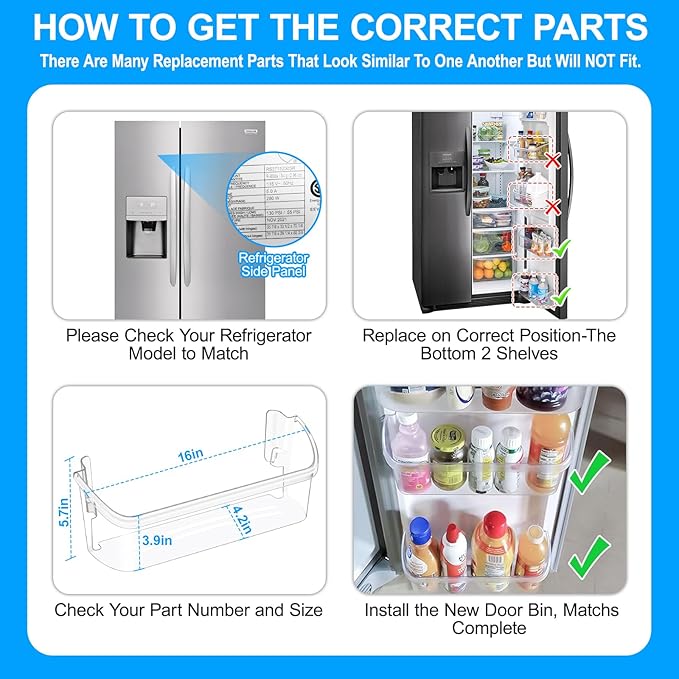 UPGRADED 242126602 Refrigerator Door Bin Shelf Replacement For Frigidaire Shelf Replacement - Side Shelf Rack Parts LFSS2612TF4 Frigidaire Door Bin AP6278233 PS12364199, Fit Bottom Replacement Shelves