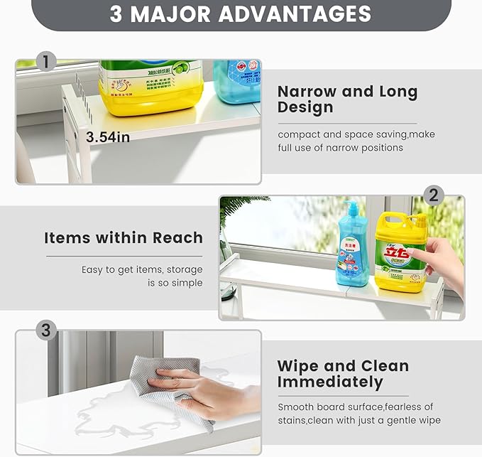 1pcs Small Narrow Tall Shelf for Windowsill Kitchen Organizer Window Sill Plant Shelf Stackable Shelves Bathroom Sill Thin Shelves for Narrow Spaces Counter Top Racks (White)
