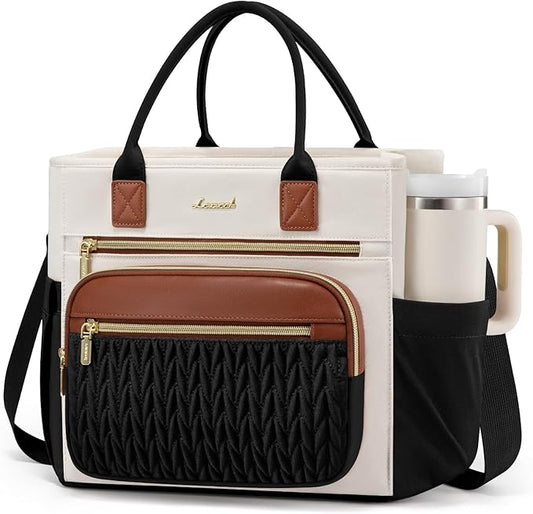 LOVEVOOK Insulated Lunch Bag Women,Wide Opening Adult Lunch Box Women with Cup Holder,Large Leakproof Cooler Bag for Work Picnic Beach Family College Mom,Lunch Teacher Breast Pump Diaper Tote Bag