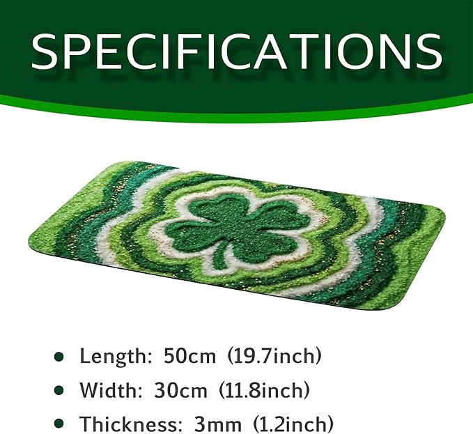 St Patrick’s Day Dish Drying Mat: 12’’x20’’ Green Shamrock Absorbent Counter Protector, Non-Slip Bar & Coffee Mat - Irish Lucky Clover Gold Coin Theme Home Kitchen Holiday Decor