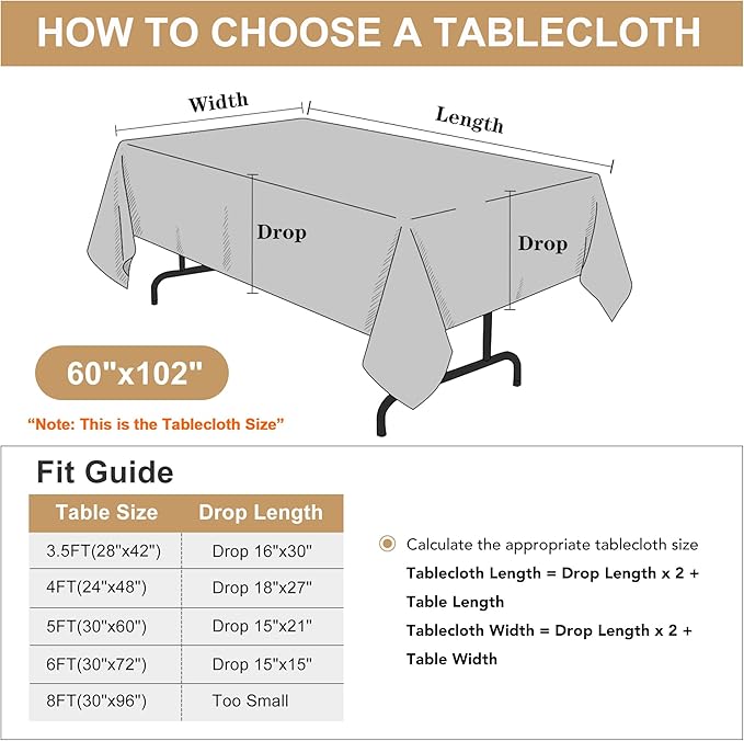 sancua 2 Pack White Tablecloth 60 x 102 Inch, Rectangle 6 Feet Table Cloth - Stain and Wrinkle Resistant Washable Polyester Table Cover for Dining Tables, Buffet Parties and Camping