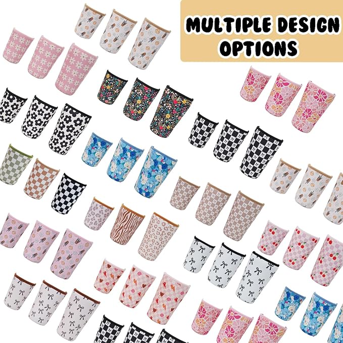 Reusable Insulated Neoprene Iced Coffee Cup Sleeve, Durable Drink Sleeve for Cold Beverages, Beverage Holder for Iced Coffee, Black Checkered Bows